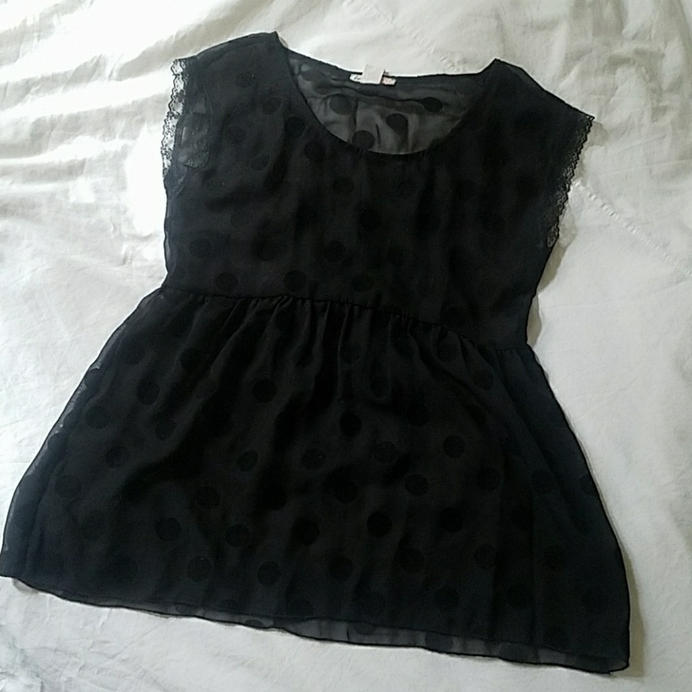 Sheer black polka dot top